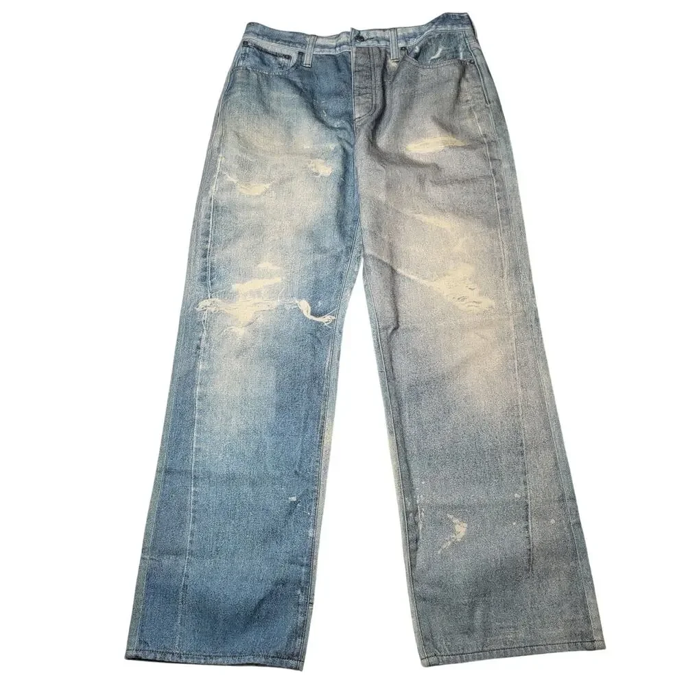 J Crew Point Sur Printed On Distressed Jeans Loose Straight Indie Sleeze 29